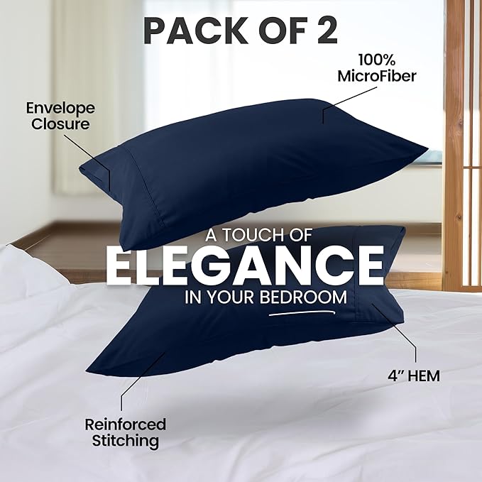 Pillow Covers by Utopia Bedding - Queen Size 2-Pack – Soft Brushed Microfiber – Perfect for Hospitals, Hotels, Guest Rooms – Oeko-TEX Certified, 20x30 Inches (Navy)
