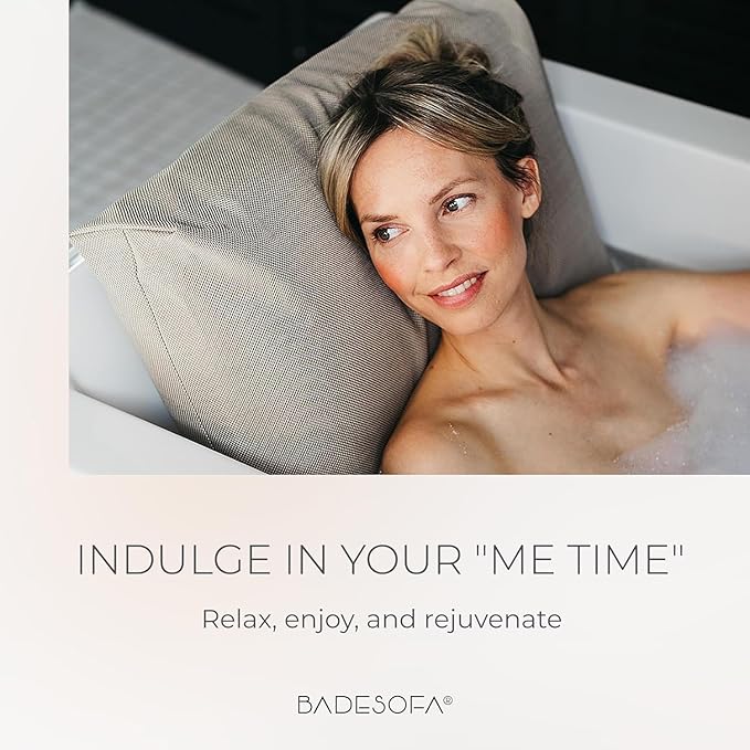 BADESOFA® Luxury Bathtub Pillow L - Large Bath Pillow for Therapeutic Neck and Back Support Quick-Drying - Full Body Bath Tub Cushion - Luxury Spa Cushion in Ivory Pearl