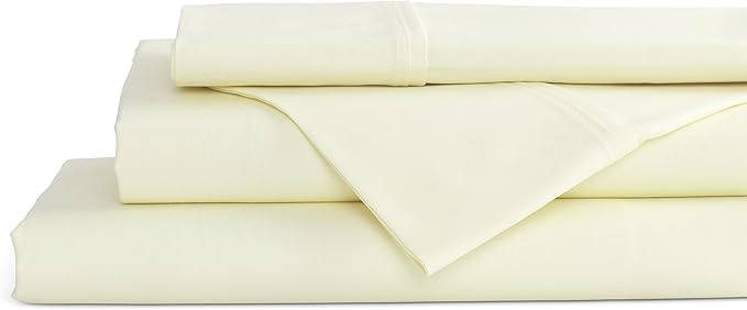 Linen Home 100% Cotton Percale Sheets Full Size, Cream, Deep Pocket, 4 Pieces Set - 1 Flat, 1 Deep Pocket Fitted Sheet and 2 Pillowcases, Crisp Cool and Strong Bed Linen