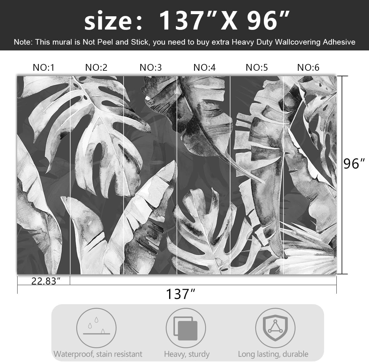 -Tropical Botanical Grey Banana Leaf Fabric Wallpaper Living Room Bedroom Bathroom Plant Large Wall Mural- 137"x96"（ not Peel and Stick）