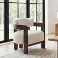 Beige Barrel Accent Chair, Cozy Upholstered Living Room Chair for Bedroom, Walnut Wood Frame, Vintage Modern Lounge Reading Chair for Apartment Waiting Room Office,1 PCS, Beige
