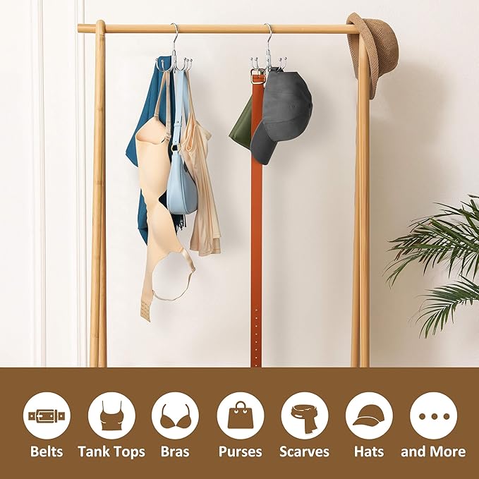 ZEDODIER Space Saving Hangers for Clothes,Rotatable Sturdy Shirt Hangers with 8 Hooks, Non Slip Multiple Shirt Organizer for T-Shirts Sweatshirts Hoodies, Silver