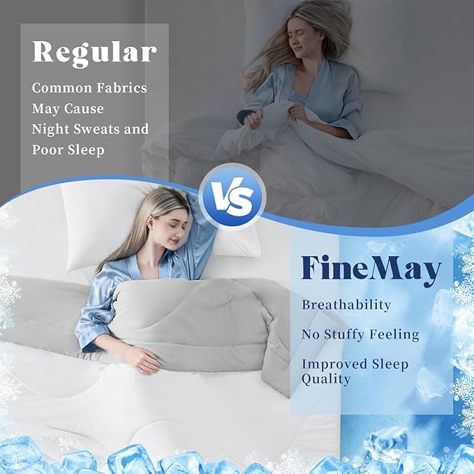 Cooling Comforter King Size, Double-Sided Cooling Blanket for Hot Sleepers & Night Sweats, Arc-Chill Q-Max > 0.4 Breathable Ice Blanket, Lightweight Cold Comforter (108''x90'', White)