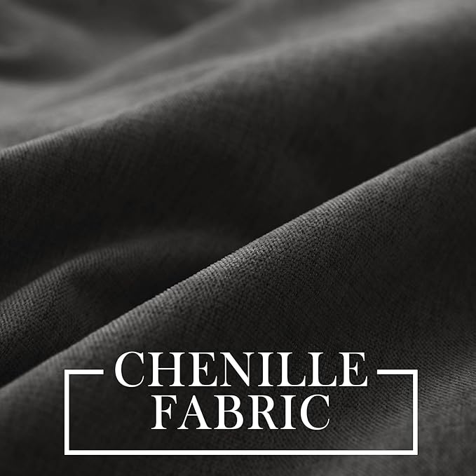 Macochico 100% Blackout Chenille Curtains for Living Room Classic Chenille Window Curtain Panels Thermal Drapes for Bedroom Hotel Grommet Drapery with Tieback Charcoal Grey 84" Wx96 L 1 Panel