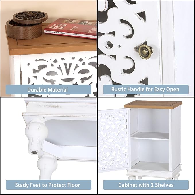 PHI VILLA Small Accent Storage Cabinet with Single Door - Decorative Nightstand for Living Room Bedroom, End Side Table Cabinet White