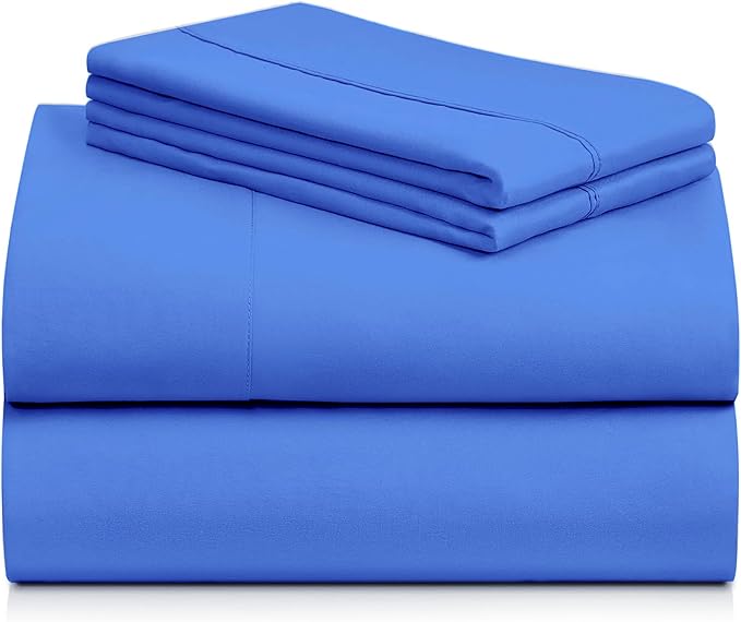 LuxClub 4 PC Sheet Set Bed Sheets Deep Pockets 16" Eco Friendly Wrinkle Free Cooling Machine Washable Hotel Bedding Silky Soft - Marine Blue Queen