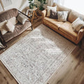 jinchan Lima 5x7 Machine Washable Area Rugs - Vintage Floral Stain Resistant Low Pile Ultra-Thin Non Slip Accent Rug for Bedroom Living Room Kitchen Dining Room Entryway (5x7ft, Taupe)