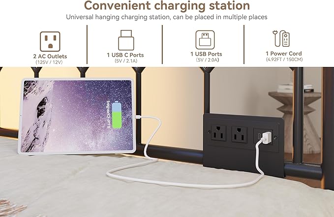 GarveeHome Daybed with Trundle, Metal Twin Trundle Bed with Charging Station & LED Lights, Sofa Beds Frame with Pull Out Bed for Living Room, Guest Room, Apartment, Small Spaces, Black