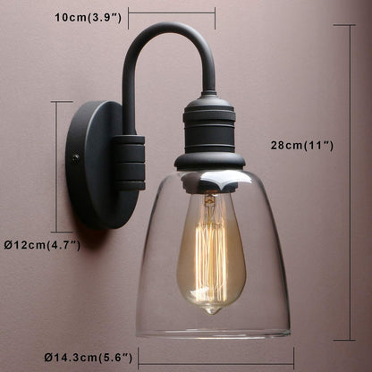 1-Light Vintage Wall Sconce, Yosoan Black Industrial Fixture Light with Elegant Gooseneck Curved Rod, Indoor Clear Glass Shade Wall Lamp Lighting for Bathroom Porch Kitchen Living Room Restaurant