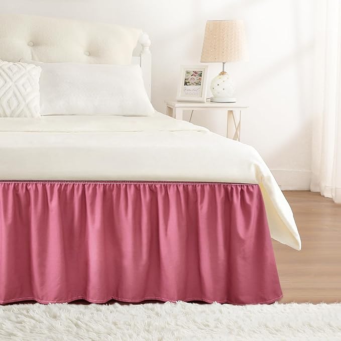 RIMELA Dusty Red Bed Skirt King Size 15 Inch Drop, Wrap Around Elastic Bedskirt, Dust Ruffle for Adjustable Bed Base Machine Washable Easy to Install Bed Skirts