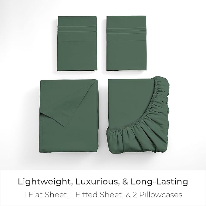 Mellanni Twin XL Sheet Set - 4-Piece Iconic Collection Bedding, (Including 2 Pillowcases), 16-Inch Deep Pocket, Easy Care, Extra Soft, Cooling Sheets, Brushed Microfiber - Emerald Green