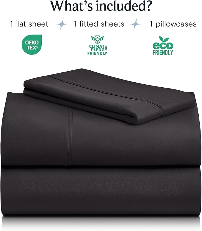 LuxClub 3 PC Twin XL Sheet Set, Deep Pockets Wrinkle Free Cooling Bed Sheets Hotel Bedding for Women, Men, Kids & Teens, Includes 1 Fitted Sheet, 1 Flat Sheet and 1 Pillowcase-Silky Soft Black