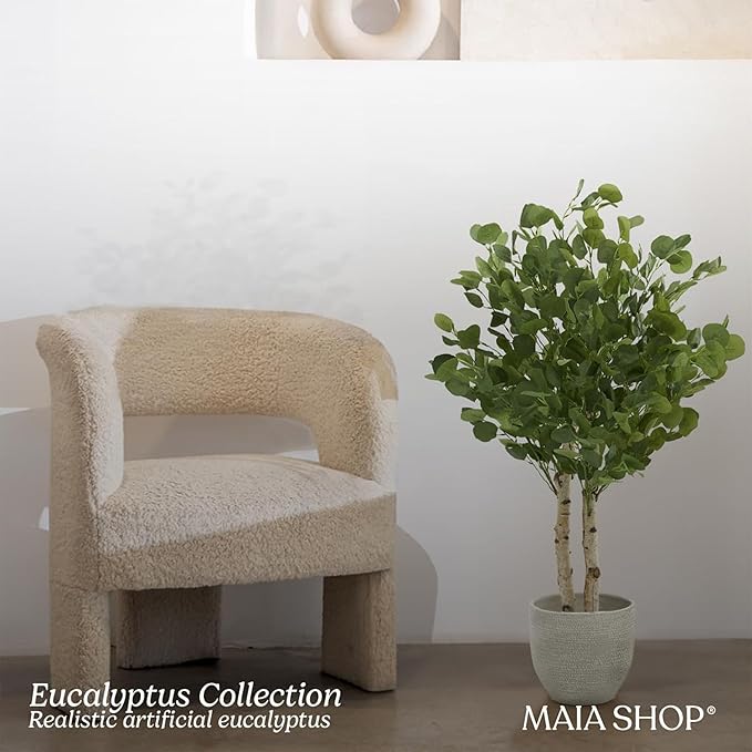 Maia Shop 3ft 5in Artificial Eucalyptus Tree Plant for House, Apartment or Office – Realistic Fake Indoor Plants for Living Room, Kitchen, Bedroom, Entryway or Bathroom – Faux Greenery for Home Décor