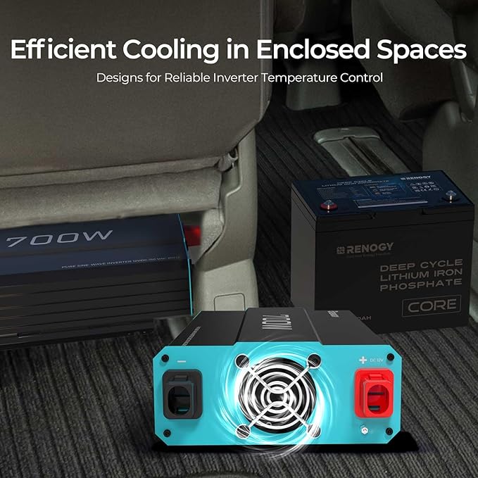 Renogy Inverter P2 700 watt Pure Sine Wave Inverter, Solar Car Power Inverter 12V to 120V AC Converter for RV, Truck, Camping, Home Backup, Outdoor, Emergency, Off-Grid Living, 16.4FT Remote Control