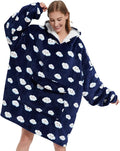 Wearable Blanket Hoodie for Adult,Oversized Sherpa Fleece Blanket Hoodie for Women Men,Navy Blue Cloud