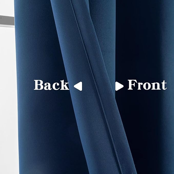 Blackout Curtains 96 Inches Long 2 Panels Set, Navy Blue Curtains Thermal Insulated Room Darkening Drapes for Bedroom, Rod Pocket Light Blocking Drapes Living Room(52W × 96L, Navy Blue)