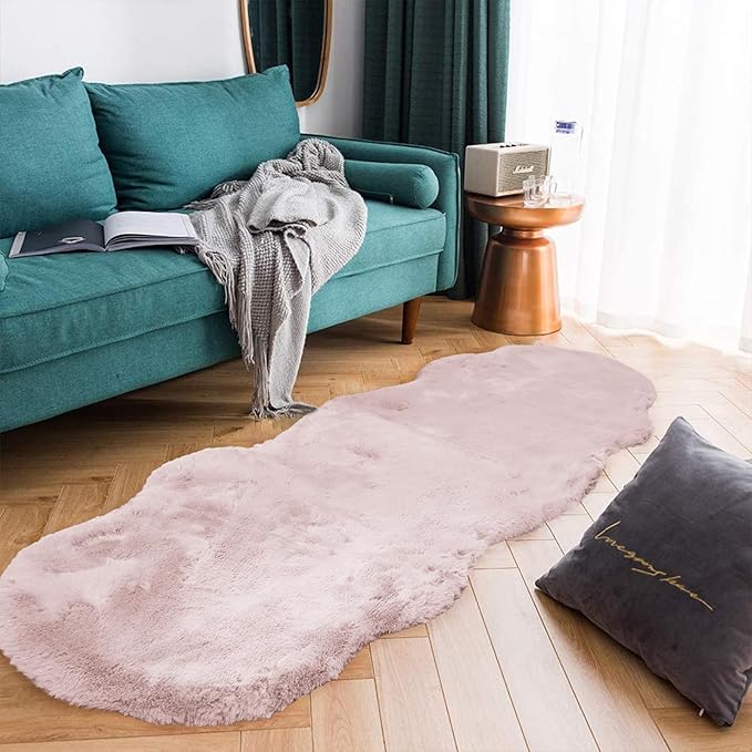 Latepis Light Pink Runner Rugs for Bedroom Girls 2x6 Non-Slip Washable Bedside Rug Soft Faux Rabbit Fur Rug for Living Room Sofa Floor Nursery and Dorm