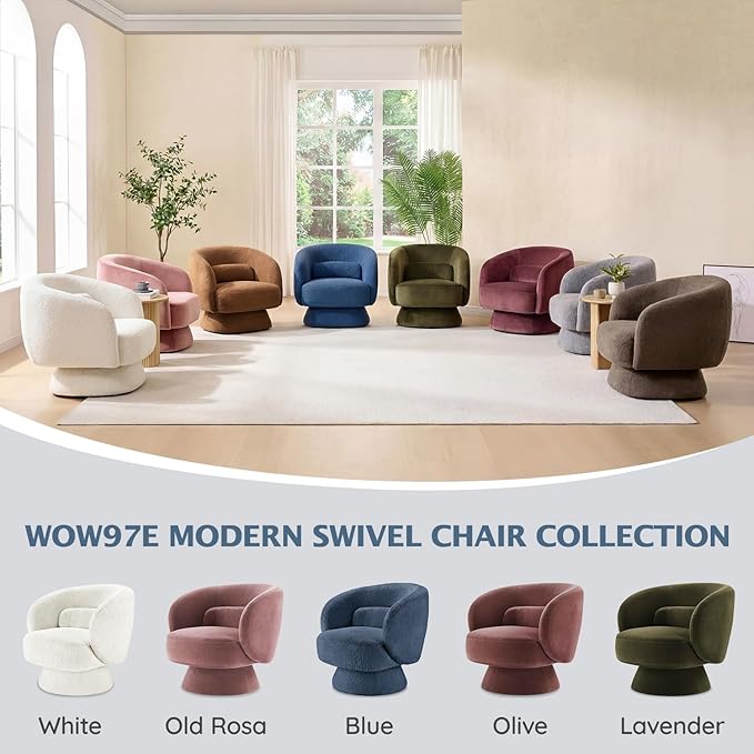 Swivel Accent Chair, Modern 360 Degree Swivel Barrel Chair with Arms & Curved Back and Lumbar Support Cushion, Comfy Round Single Boucle Sofa for Small Space, Living Room, Bedroom, Blue