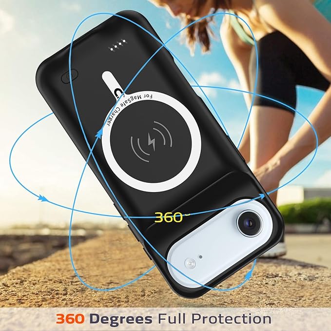 Battery Case for iPhone Air, Upgraded 12000mAh Rechargeable Portable Extended Battery Pack Supported Qi Wireless Charging Case Compatible with iPhone Air(6.5 inch) Charger Cover Power Bank (Black)