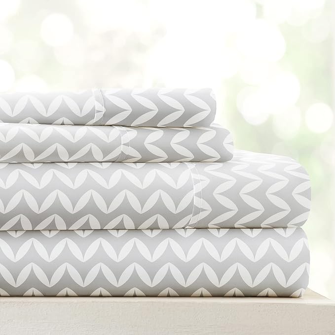 Linen Market Double-Brushed Patterned Microfiber Twin Sheet Set 3 Piece – Oeko-TEX Certified Ultra Soft & Wrinkle-Free - 16" Deep Pocket Sheets - Easy Care Twin Size - Puffed Chevron Light Gray