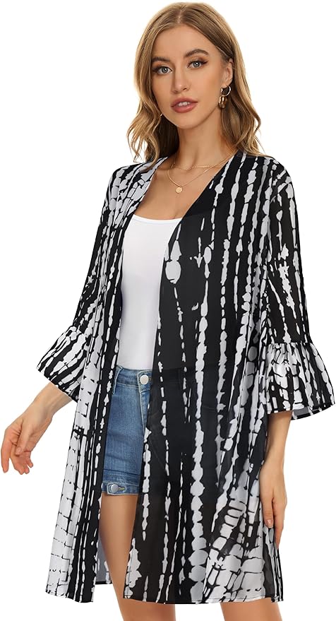 CHICGAL Womens Kimono for Summer Puff Sleeve Cardigan Casual Loose Fit Beach Cover Ups Resorts Swimwear