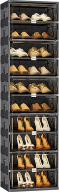 JEKO&JEKO 10-Tier Foldable Shoe Storage Cabinet with Magnetic Doors, Large Stackable Shoe Organizer Cabinet for Entryway (Black)