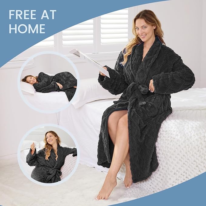 MIZZEO Microfiber Robes for Women, Cozy Soft Warm Plush Women Robe Plush Long Bathrobe