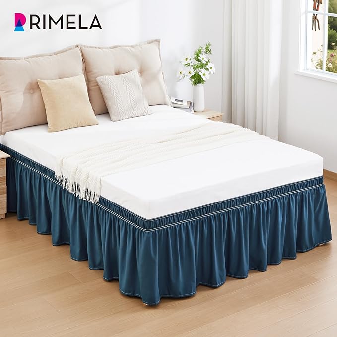 RIMELA Dark Teal Bed Skirt King Size 18 Inch Drop, Wrap Around Elastic Bedskirt, Dust Ruffle for Adjustable Bed Base Machine Washable Easy to Install Bed Skirts