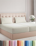 Split King Size 5 Piece Sheet Set - Comfy Breathable & Cooling Bed Sheets Set - Hotel Luxury Bedding for Women, Men, Kids, Teens, Boys & Girls - Deep Pockets, Soft and Wrinkle Free - Beige Stripes 2