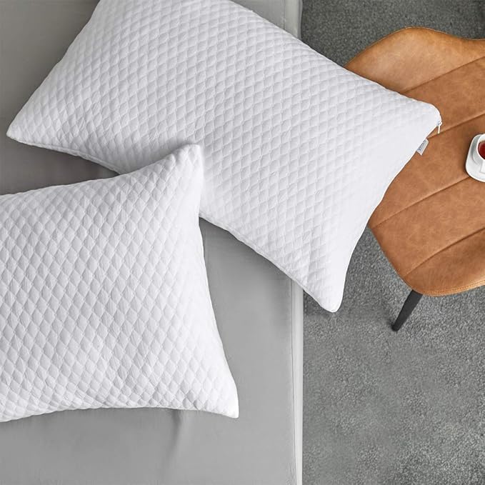 NTCOCO 2 Pillows, Shredded Memory Foam Bed Pillows for Sleeping, with Washable Removable Cooling Hypoallergenic Sleep Pillow for Back and Side Sleeper, Queen (2-Pack)