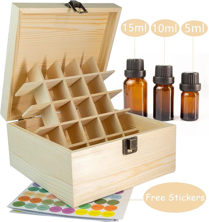 Essential Oil Storage Box Wooden Essential Oils Display Organizer Stand Holder for 15 ml Bottles Nail Polish Collection. 25 slots (Type A)
