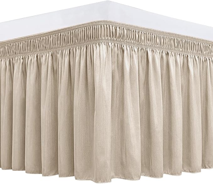 Biscaynebay Wrap Around Bed Skirts for King & Cal King Beds 21" Drop, Light Camel Adjustable Elastic Dust Ruffles Easy Fit Wrinkle Resistant Silky Luxurious Fabric Machine Washable