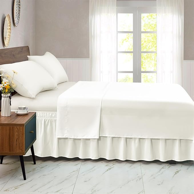 FreshCulture Twin Bed Skirt, Elastic Wrap Around Bed Skirt Twin Size, Bed Skirts for Adjustable Bed, Easy Fit with 18 Inch Drop Length, Hotel Quality Dust Ruffle for Twin Bed (Ivory)