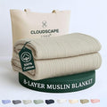 Cloud Scape Linen 8-Layer Muslin Blanket Queen Size - 100% Cotton, Soft and Breathable, Oversized Winter Blanket, Fits up to Full Size Bed, 92x92, Fog