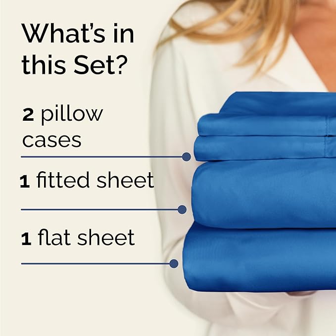 Twin 4 Piece Sheet Set - Cooling, Comfy & Breathable - Hotel Luxury Bedding, Includes Fitted Sheet for Women, Men, Kids & Teens - 1 Flat, 1 Fitted Sheet, 2 Pillowcases with Deep Pockets - Royal Blue