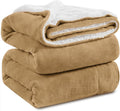 KAWAHOME Sherpa Fleece Twin Size Blanket for Bed - Extra Warm and Heavy Thick Blankets for Winter, Super Soft 500GSM Plush Blanket, 66"X 90" Camel