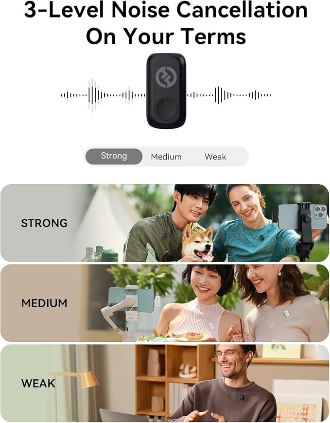 Hollyland Lark A1 Wireless Mini Microphone for iPhone & Android, 48kHz/24-bit, 3-Level Intelligent Noise Cancel, Microphone for YouTube, Podcast, Vlogging (Black, 2TX + 2RX + Charging Case)