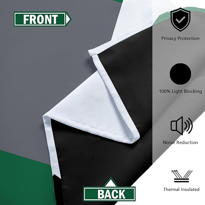 Green 100% Blackout Curtains for Bedroom 72 inch Length 2 Panels Set White Grey Modern Abstract Geometric Black Out Curtains Insulated Room Darkening Window Drapes for Living Room, 42Wx72L
