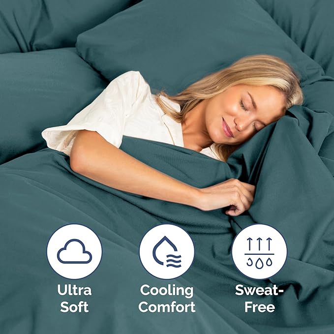 Twin Size 3 Piece Sheet Set - Extra Soft, Breathable & Cooling Sheets - Hotel Luxury Durable Bed Sheets for Women & Men - Deep Pockets, Easy-Fit & Wrinkle-Free Sheets - Deep Teal Oeko-Tex Bed Sheets