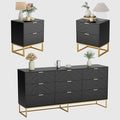 Anbuy Morden 9 Drawer Dresser and Nightstand Sets for Bedroom, 3 Pieces Bedroom Sets Night Stand Set of 2 & 9 Drawer Dresser with Gold Handles, Wood Chest of Drawers Storage Cabinet Set, Green Black