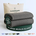 Cloud Scape Linen 100% Cotton 8 Layer Twin Size Muslin Blanket - Breatheable and Soft Winter Blanket for Bed, Couch and Sofa, Oversized Fits up to Twin XL, Best Gift Idea, 68x92, Dark Grey