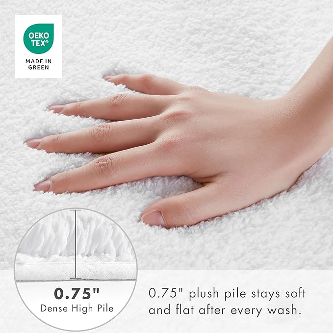 MADISON PARK SIGNATURE Marshmallow Bathroom Rug Non Slip, Luxrurious Plush Mat, Absorbent, Quick Dry, Spa Design Bath Room Décor, 24x72, White