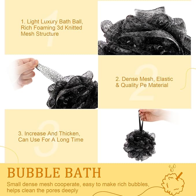 12 Pcs Halloween Bath Loofah Sponge Orange Black Loofah Exfoliating Body Scrubber Shower Sponge 50g Mesh Shower Pouf Balls Gift Set for Women Men Wedding Bathing Accessories(Gold and Black)