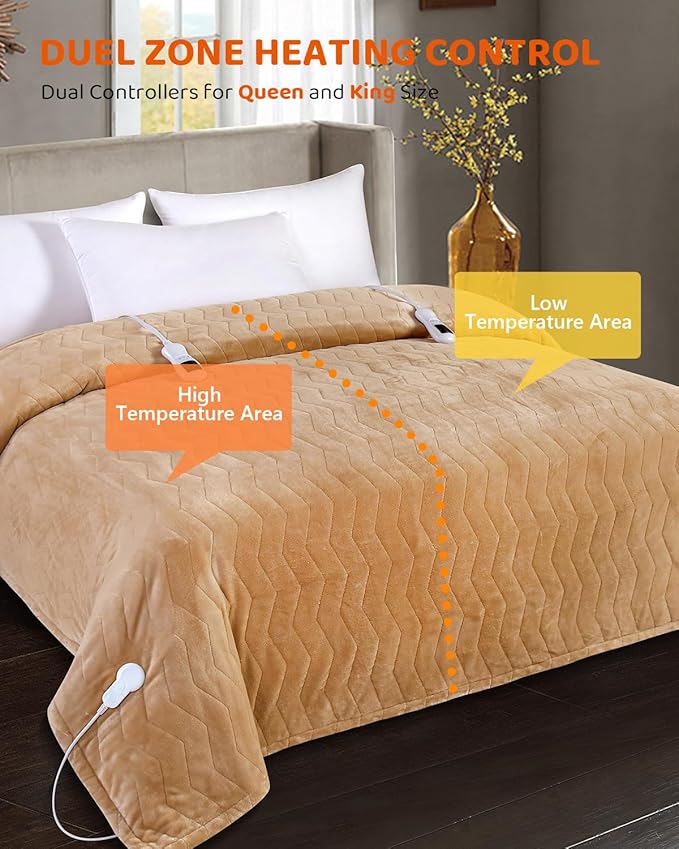 Electric Heated Blanket King Size, Super Soft Cozy Upgraded Flannel Heating Blanket with 9 Heating Levels & 1-9 Hours Auto Off, Fast Heating & Overheat Protection, 100" x 90", Brown