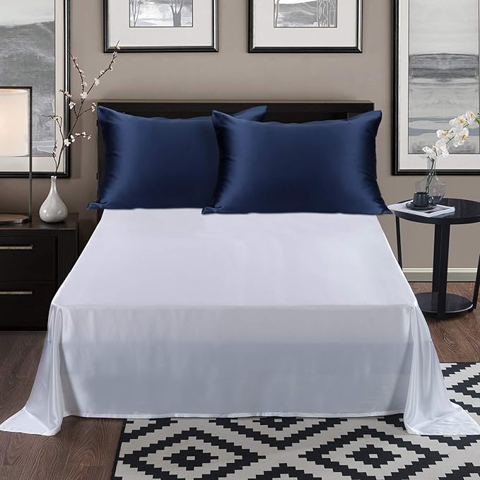 ALASKA BEAR Silk Pillowcase for Hair and Skin, Set of 2 Pure Genuine 22 Momme Mulberry Silk Pillow Cases Standard Size for Bliss Sleep Better Than Poly Satin, Zipper Closure(2pc, Navy)