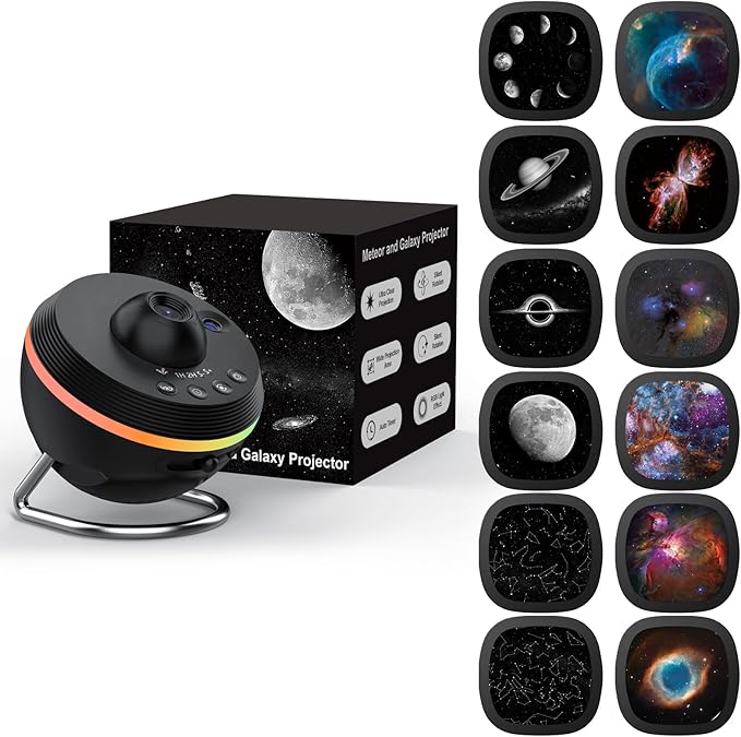 Galaxy Projector, Star Projectors Home Planetarium Space Ceiling Starry Sky Night Light with Light Strip, Meteor and Galaxy Projector & 2 Films Set for Kid Adult