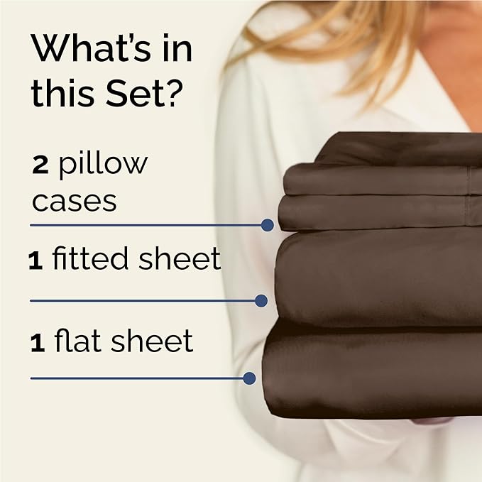 Twin XL 4 Piece Sheet Set - Cooling, Comfy & Breathable - Hotel Luxury Bedding, Includes Fitted Sheet for Women, Men, Kids and Teens - 1 Flat, 1 Fitted Sheet, 2 Pillowcases with Deep Pockets - Brown