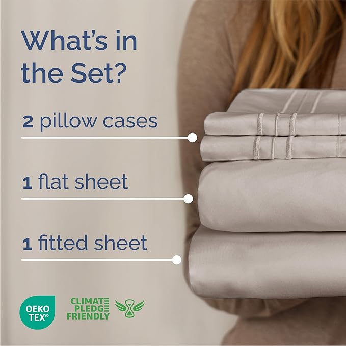 Full Size 4 Piece Sheet Set - Comfy Breathable & Cooling Bed Sheets Set - Hotel Luxury Bedding for Women, Men, Kids, Teens, Boys & Girls - Deep Pockets, Soft and Wrinkle Free - Oeko-Tex - Light Grey