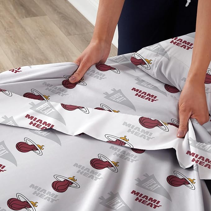 Northwest Officially Licensed Miami Heat NBA Full Size Sheet Set – Soft Team Logo Bedding for Dorms, Bedrooms, Fan Caves & Game Day Style