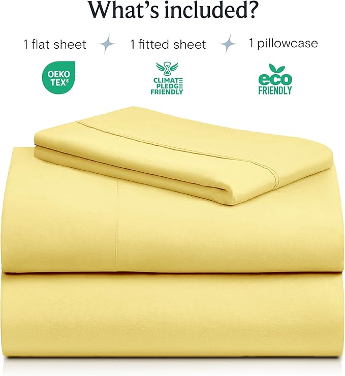 LuxClub 3 PC Twin XL Sheet Set, Deep Pockets Wrinkle Free Cooling Bed Sheets Hotel Bedding for Women, Men, Kids & Teens, Includes 1 Fitted Sheet, 1 Flat Sheet and 1 Pillowcase-Silky Soft Lemon